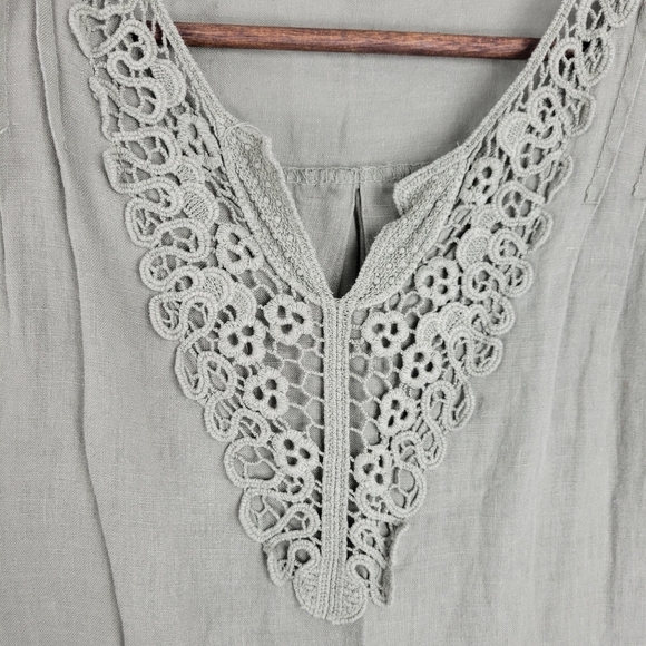 Carla Conti Light green embroidered 100% linen dress size S - Picture 9 of 11